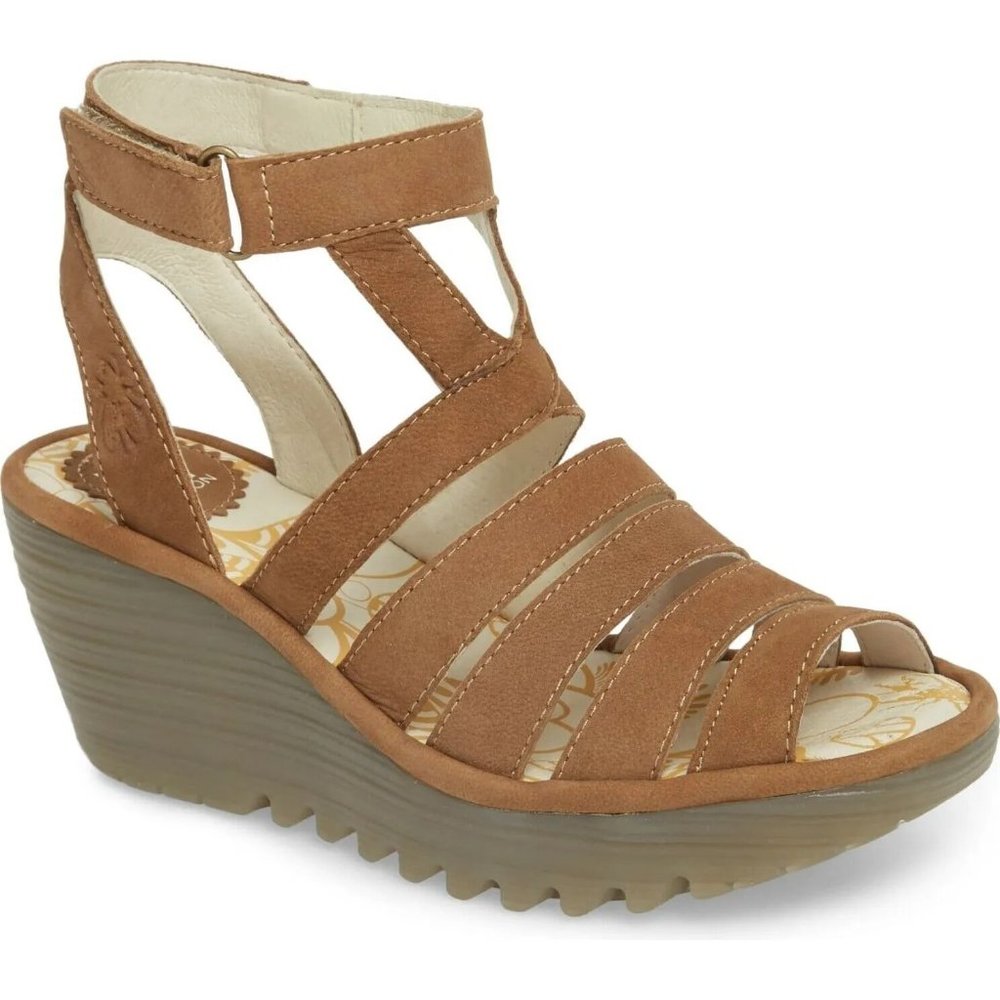 Fly London Cupido Strappy Sandal Tan Wedge